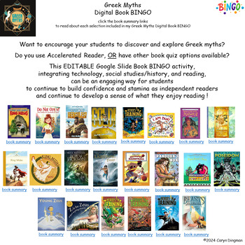 Preview of Greek Myths Digital Book BINGO with Google Slide Student BINGO Boards