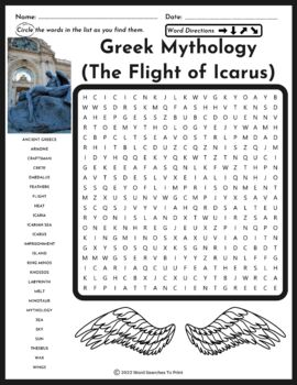 Preview of Greek Myths - The Flight of Icarus Word Search Puzzle