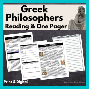 Preview of Greek Philosophers: Aristotle, Plato & Socrates Reading & One Pager Project