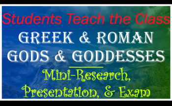 Preview of Greek & Roman Gods Goddesses Mini Research Project, Exam, CC Lesson Plans, &More