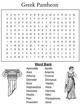 Greek Roman Mythology Gods Goddesses Crossword Puzzle Word Search