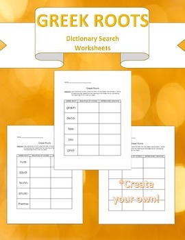 Preview of Greek Root Dictionary Search- 2 worksheets & Create your own