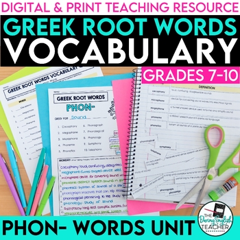 Preview of Greek Root Word Vocabulary Unit - Phon- Words - Print & Digital