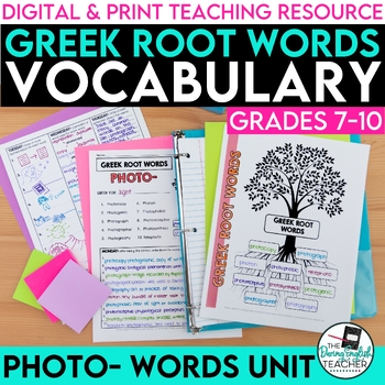 Preview of Greek Root Word Vocabulary Unit - Photo- Words - Print & Digital