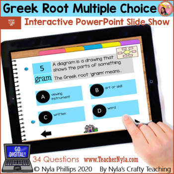 Preview of Greek Roots Interactive PowerPoint Multiple Choice for Distance Learning