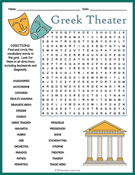 Preview of GREEK THEATER Word Search Puzzle Worksheet Activity
