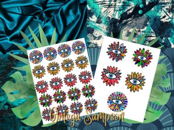 Greek Turkish Evil Eye Flowers Printable Stickers Magnets Clip Art