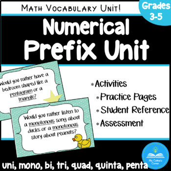 Preview of Greek and Latin Number Prefixes unit- uni, mono, bi, tri, quad, quint, penta