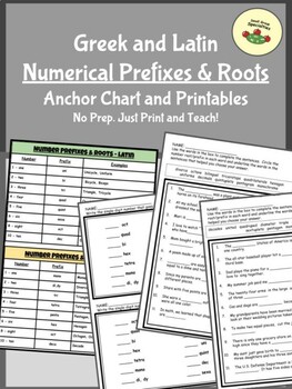 Preview of ELA Anchor Chart: Greek and Latin Numerical Prefixes and Roots w/Printables
