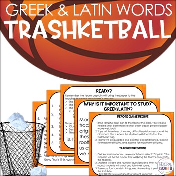 Preview of Greek and Latin Prefixes and Root Word Activity Trashketball Review Game