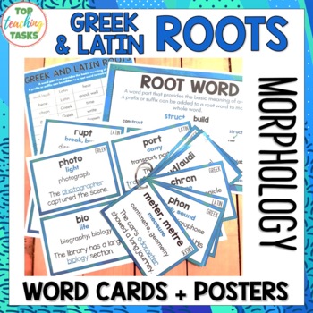 Preview of Greek and Latin Root Word Wall Vocabulary Cards and Posters - Morphology Cards