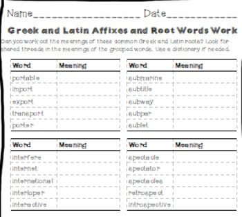 Preview of Greek and Latin Root Words