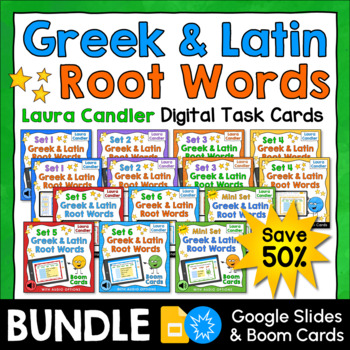 Preview of Greek and Latin Root Words Boom Cards & Google Slides Mega Bundle (Save 50%)