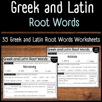 Preview of Greek and Latin Root Words Worksheet | 35 Root Words