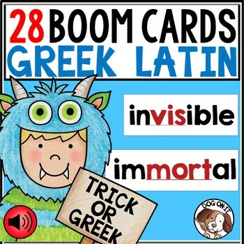 Preview of Halloween Boom Cards Greek & Latin Root Words Task Cards Vocabulary Activity