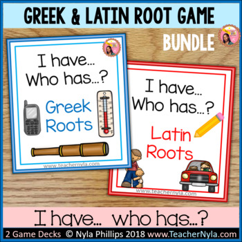 Preview of Greek and Latin Roots 'I Have Who Has' game bundle