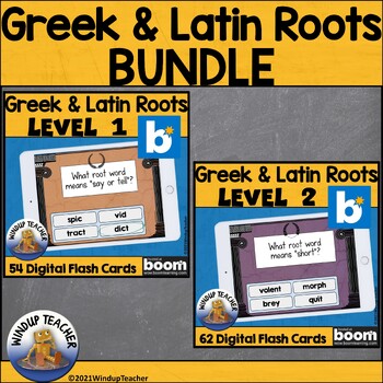 Preview of Greek and Latin Roots BOOM Bundle - Digital Flash Cards - Sets 1 and 2