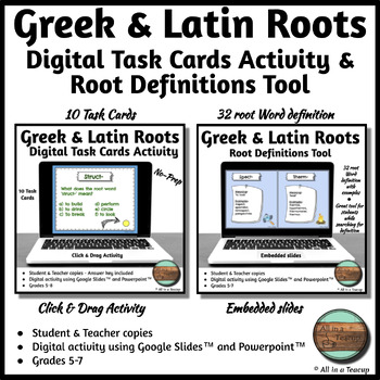 Preview of Greek and Latin Roots Bundle Digital Task Cards & Definitions Tools Resource