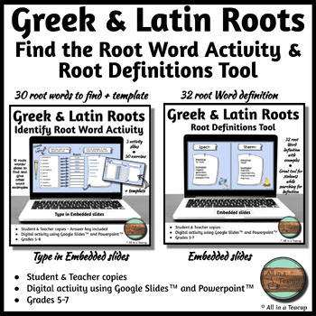 Preview of Greek and Latin Roots Bundle Identify Root Word & Definitions Tool Resource