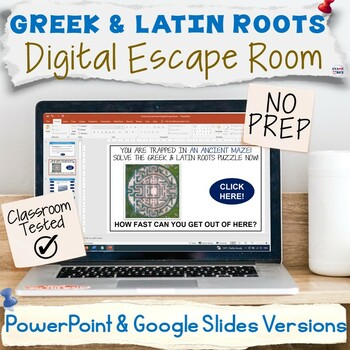 Preview of Greek and Latin Roots Digital Escape Room - Vocabulary Assessment ELA Activity