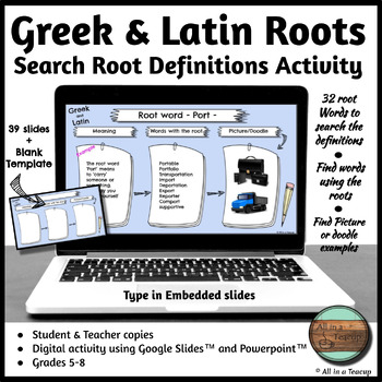 Preview of Greek and Latin Roots Digital Research Project Activity