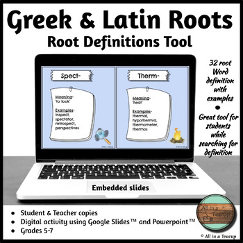Preview of Greek and Latin Roots Digital Resource: Definitions Tool with Examples