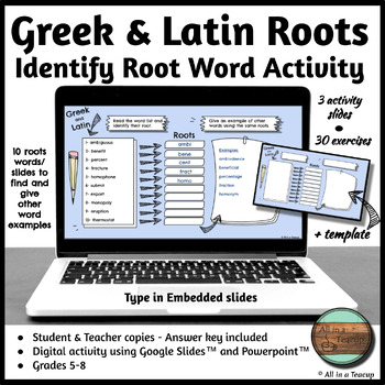 Preview of Greek and Latin Roots Identify the Root Word Digital Activity