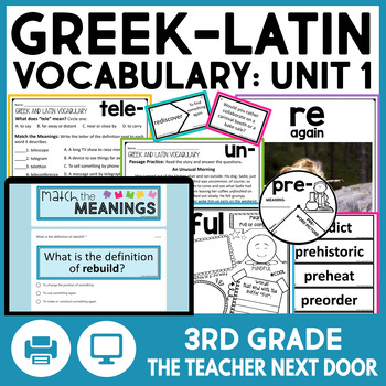 Preview of Greek and Latin Roots, Prefixes, and Suffixes Vocabulary Unit 1 for 3rd Grade