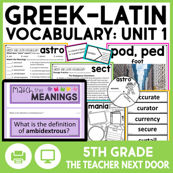 Preview of Greek and Latin Roots, Prefixes, & Suffixes Vocabulary Unit 1 for 5th Grade SOR