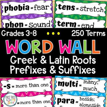 Preview of Greek and Latin Roots, Prefixes and Suffixes Word Wall Posters | Bulletin Board
