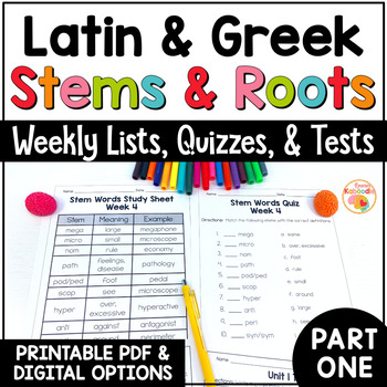 Preview of Greek and Latin Roots: Root Words Lists & Quizzes for 3rd 4th 5th 6th Grade