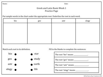 Greek and Latin Roots - Sample Freebie by The Productive Teacher