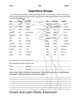 Preview of Greek and Latin Roots Superhero Template- Male