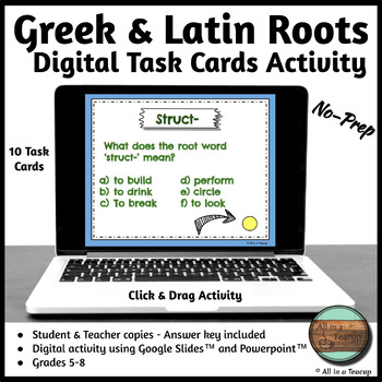 Preview of Greek and Latin Roots Task Cards Click and Drag Digital Activity