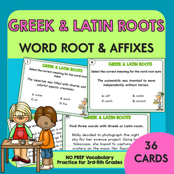 Preview of Greek and Latin Roots Task Cards | Word Root Practice for 3rd, 4th, 5th Grades