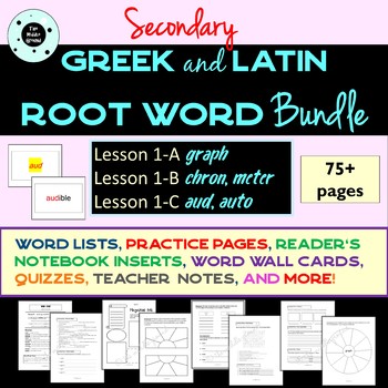 Preview of Greek & Latin Roots Bundle - Vocabulary - 3 Lessons - graph chron meter aud auto