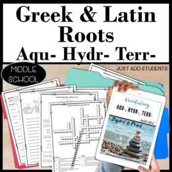 Preview of Greek and Latin Roots Vocabulary Graphic Organizer Activities Auq, hydr, terr