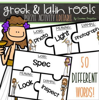 Preview of Greek and Latin Roots Word Card Puzzle Matching Game Activity Editable