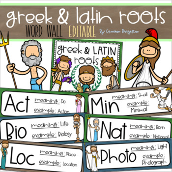 Preview of Greek and Latin Roots Word Wall Bulletin Board Decoration Editable