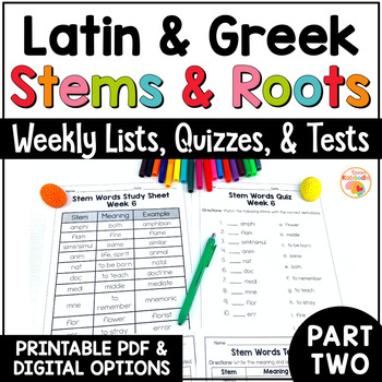 Preview of Greek and Latin Roots: Root Words Lists & Quizzes 3rd 4th 5th 6th Grade PART 2
