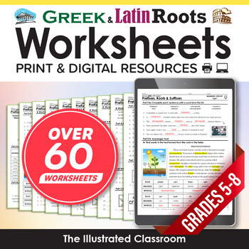 Preview of Greek & Latin Roots ELA Worksheets Digital Resources - Prefixes, Roots, Suffixes
