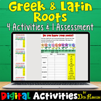 Preview of Greek and Latin Roots Worksheets and Assessment Using Google Slides