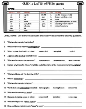 Greek and Latin Roots and Affixes (worksheets, 2 task card sets, and more)
