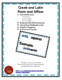 Greek and Latin Roots and Affixes - Word Wall Cards, Inter