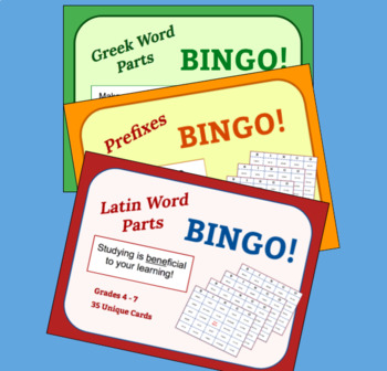 Preview of Greek and Latin Roots and Prefixes Bingo Bundle