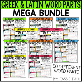 Preview of Greek and Latin Word Parts Task Cards (BUNDLE)