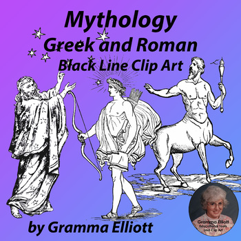 Preview of Greek and Roman Mythology Clip Art in Black Line Realistic Vintage Style