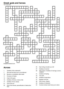 Greek gods and heroes crossword by The Puzzle Guy TpT