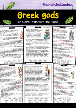 Preview of Greek gods mythology - 12 cloze texts with solution (English)