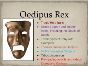 Preview of Oedipus Rex: PowerPoint on Greek theater, tragic hero, Oedipus, more!